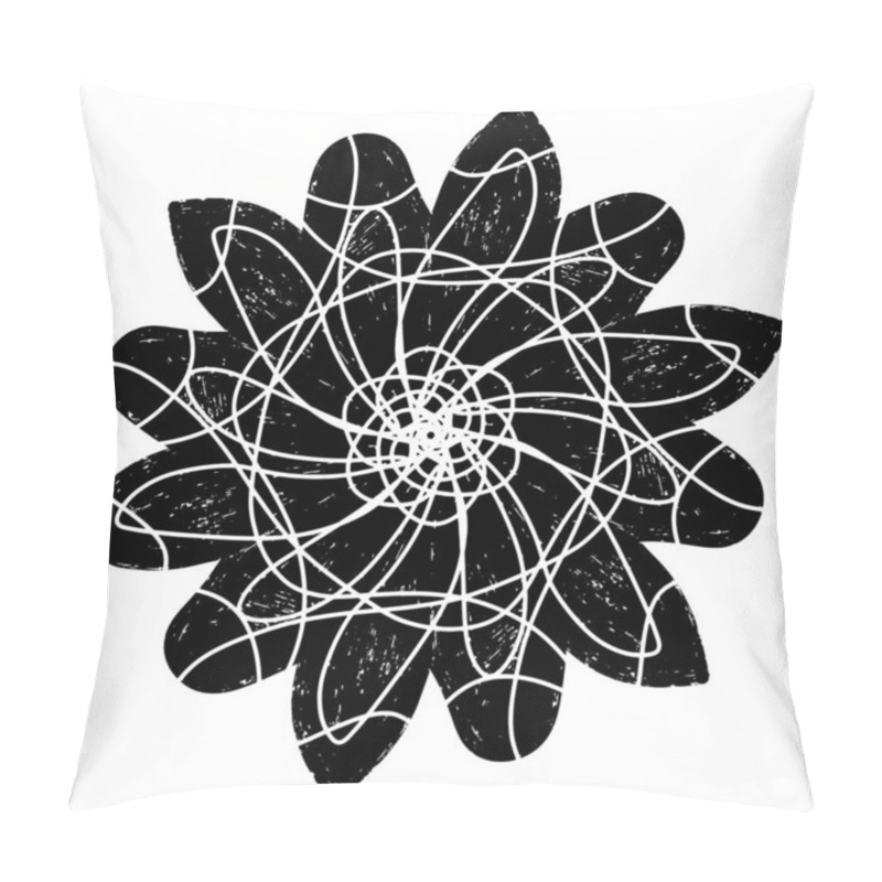 Personality  Abstract Black Spiral Design With Grunge Linocut Style Texture. Radial Symmetry Creates A Hypnotic And Dynamic Visual Effect. Ideal For Backgrounds, Prints Or Modern Art Projects. Pillow Covers