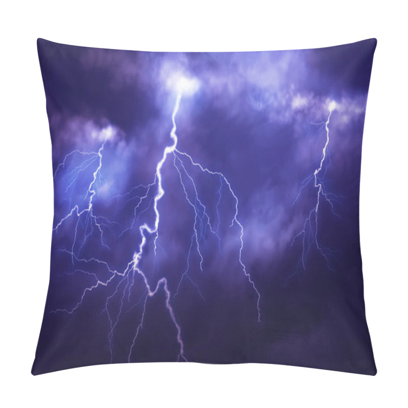 Personality  Lightnings In Dark Cloudy Sky During Thunderstorm Pillow Covers