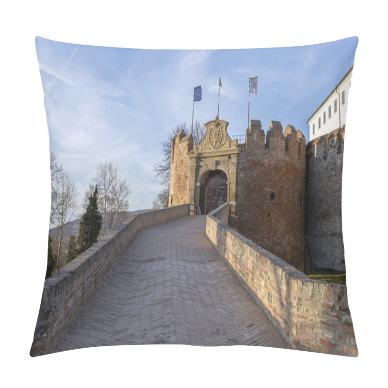 Personality  Entrance Of The Medieval Castle Of Siklos On A Sunny Winter Day. Pillow Covers