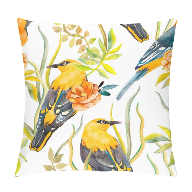 Personality  Seamless Pattern Of Birds And Plants. Bird Pattern And Camellia. Vector. Leaves. Pillow Covers