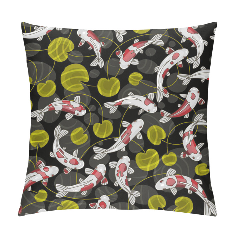 Personality  Koi Carps In A Japanese Pond. Vector Seamless Japanese Fish Pattern On Black Background. Pillow Covers