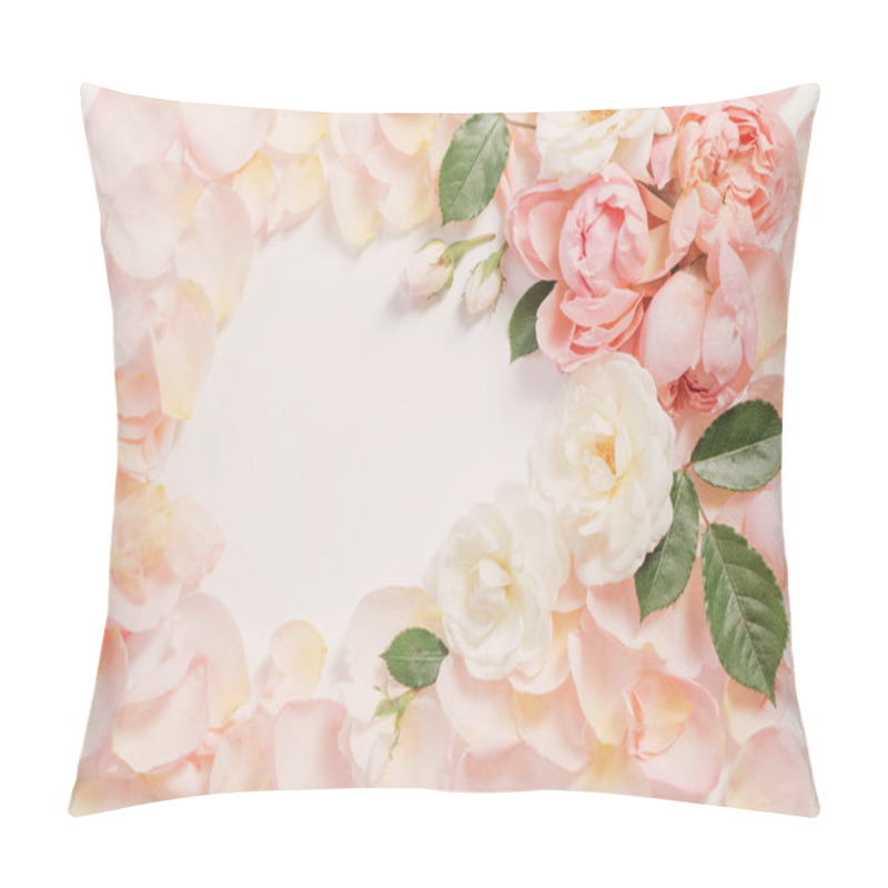 Personality  Rose Flowers And Petals On White  Background Pillow Covers