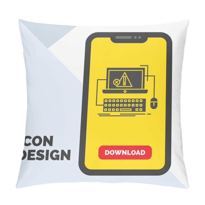 Personality  Computer, Crash, Error, Failure, System Glyph Icon In Mobile For Download Page. Yellow Background Pillow Covers