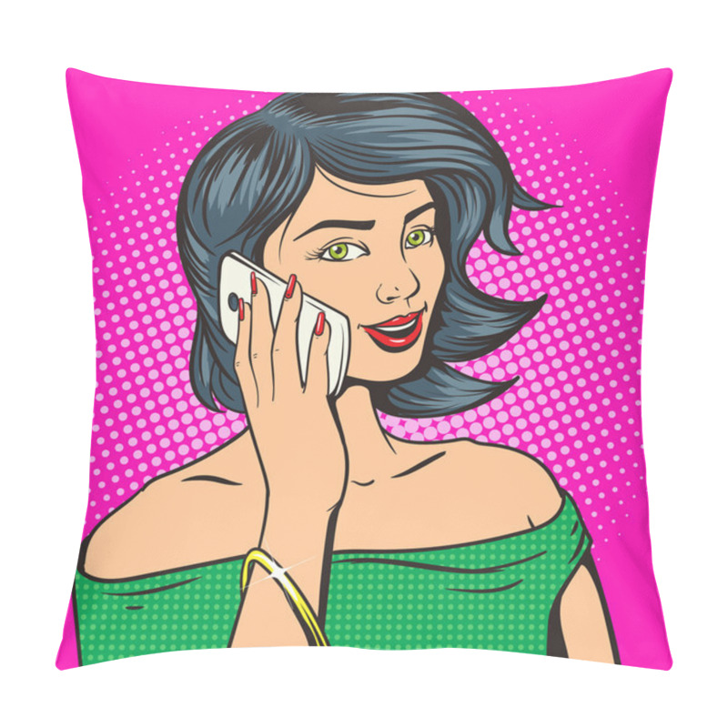 Personality  Beautiful Young Woman With Phone Pop Art Vector Pillow Covers