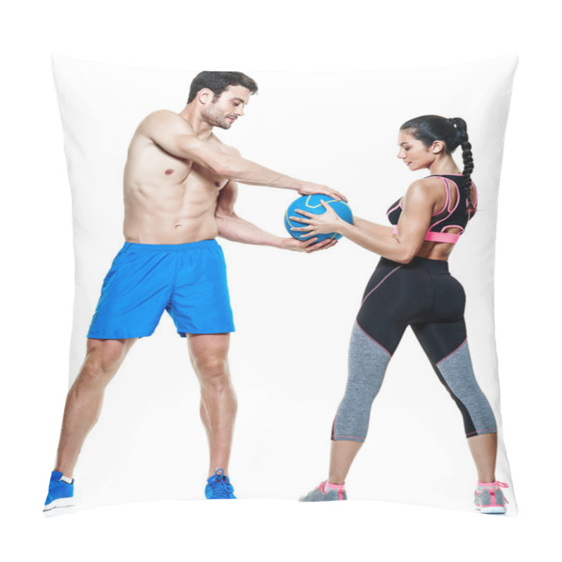 Personality  Couple Man And Woman Fitness Exercises Isolated Pillow Covers