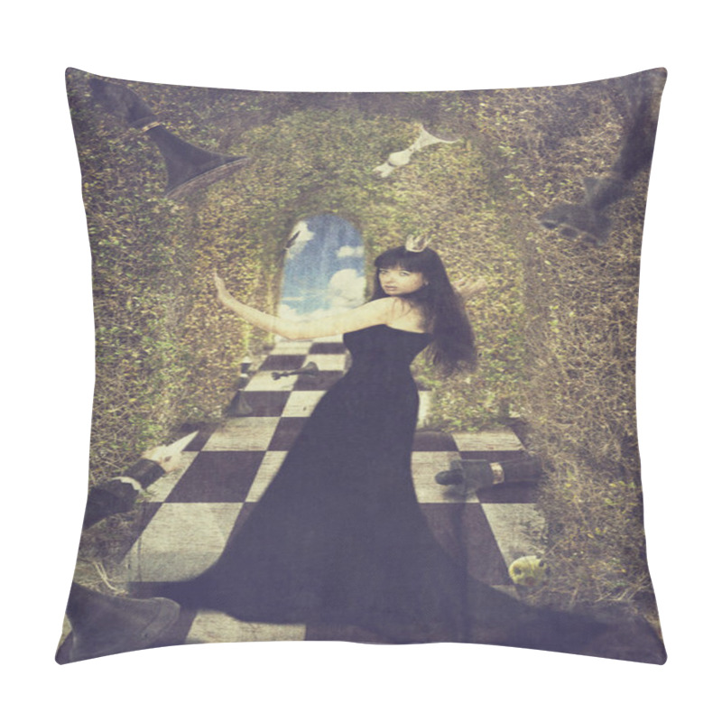 Personality  Young Woman As Black Chess Queen Pillow Covers