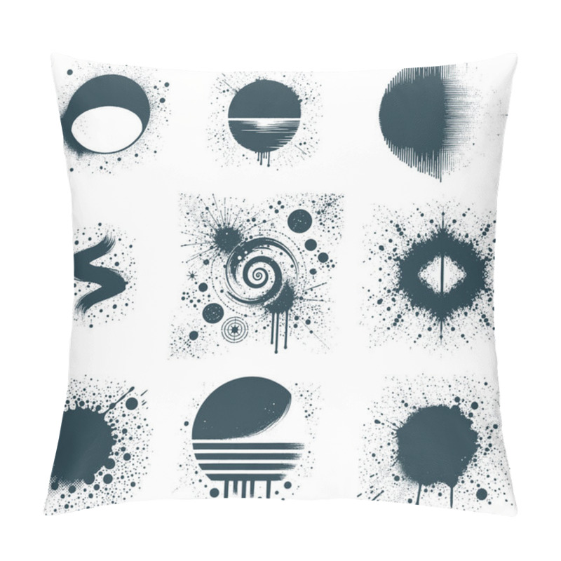 Personality  Abstract Shapes And Spiral Design With Modern Grunge Splatter Effects Pillow Covers