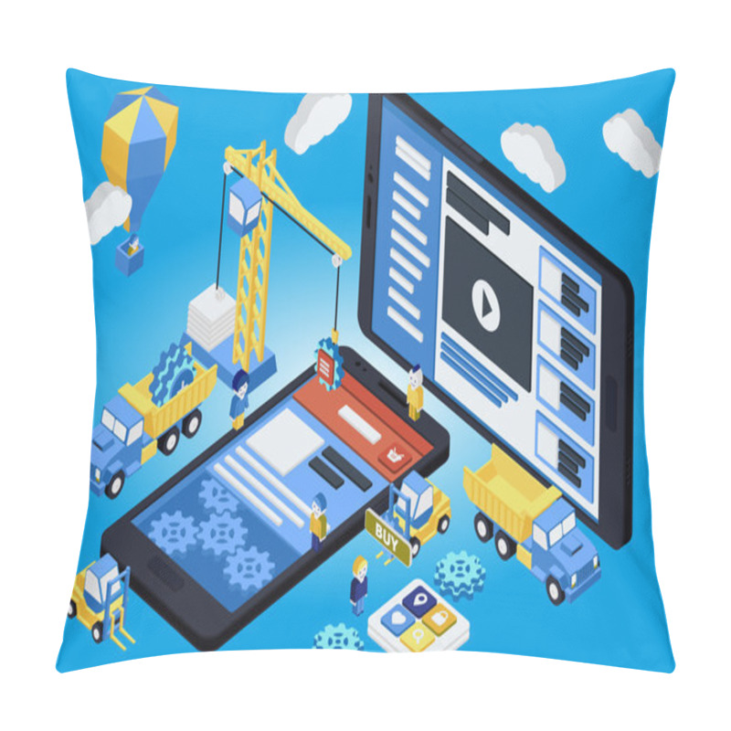 Personality  Mobile App Development, Experienced Team. Flat 3d Isometric Pillow Covers