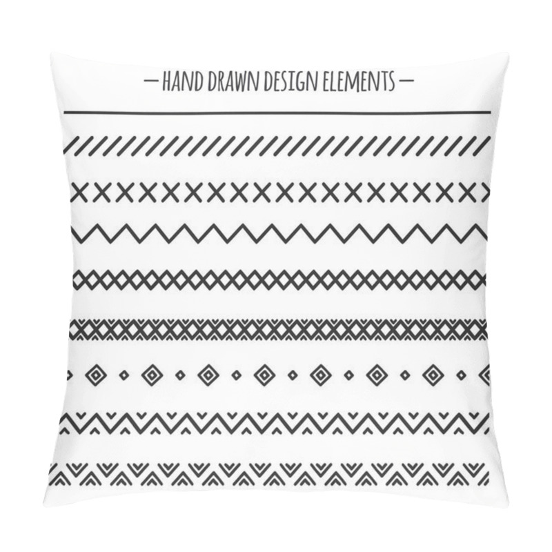 Personality  Tribal Brushes. Border. Ethnic Hand Drawn Vector Line Border Set. Design Element. Native Brushes. Aztec Geometric Vintage Fashion Pattern For Design. Trendy Doodle Style. Pillow Covers