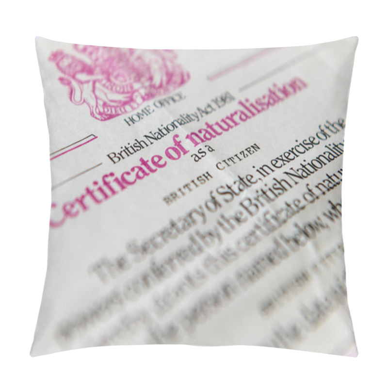 Personality  The British Certificate Of Naturalisation For People Who Become British Citizens After Staying In The Country For A Period Of Time. Pillow Covers