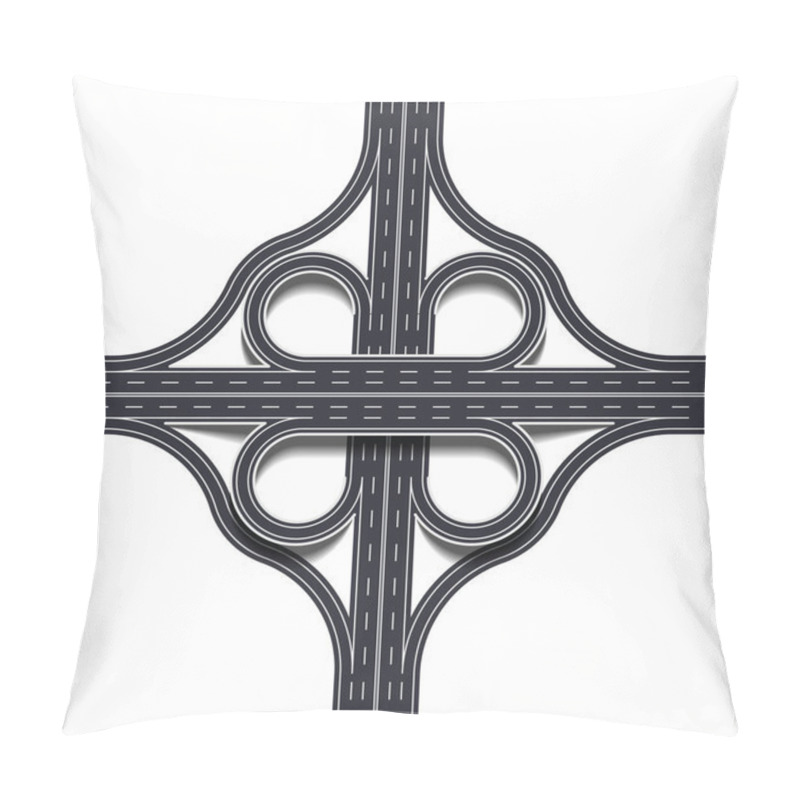 Personality  Cloverleaf Interchange Two Level, Four Way Interchange With Loop Ramps, Underpass And Overpass. Detailed Interchange Isolated On White Background. Vector Illustration Pillow Covers