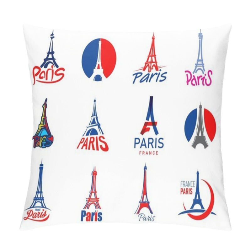 Personality  Paris Eiffel Tower Icons With France Flag And Travel Landmarks, Vector Badges. France And Paris Creative Art Symbols Of Eiffel Tower With Heart In Line Silhouette For French Fashion Or T-shirt Print Pillow Covers