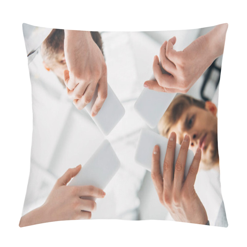 Personality  Bottom View Of Young People Using Smartphones Pillow Covers