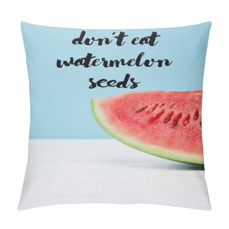 Personality  Sweet Fresh Watermelon Slice On White Surface On Blue Background, With 