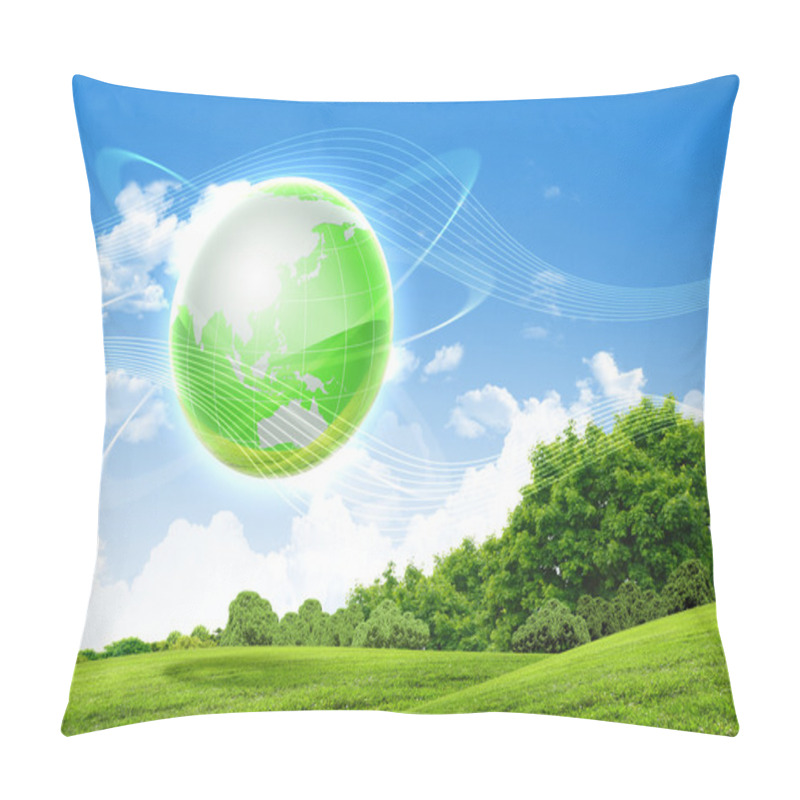 Personality  Green Planet Against Blue Sky And Clean Nature Pillow Covers