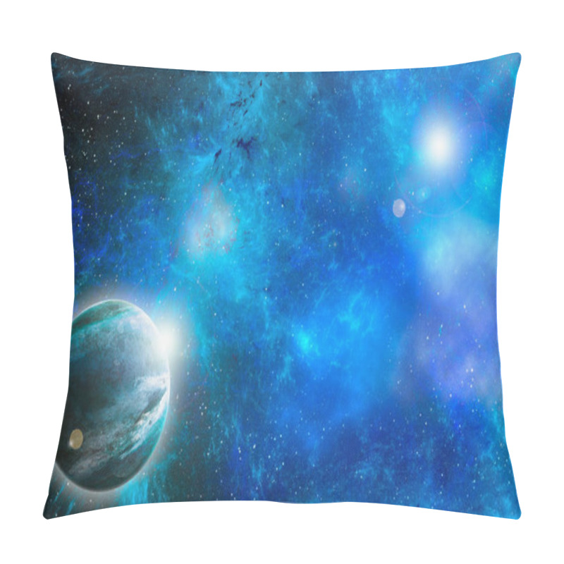 Personality  Unknown Planet From Outer Space. Space Nebula. Cosmic Cluster Of Stars. Outer Space Background. 3D Illustration. Pillow Covers