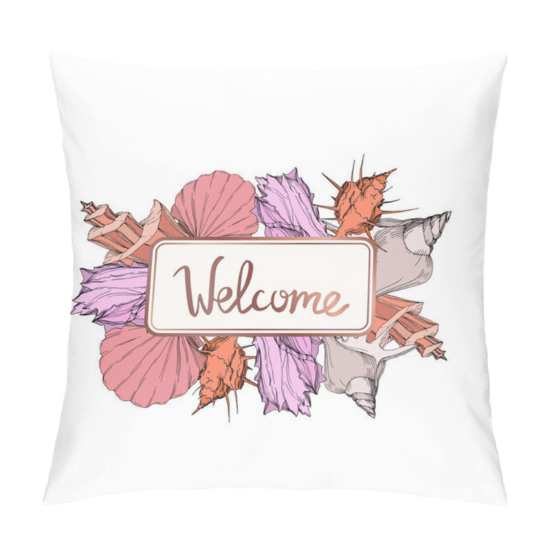 Personality  Vector Summer Beach Seashell Tropical Elements. Engraved Ink Art. Frame Border Ornament Square. Pillow Covers