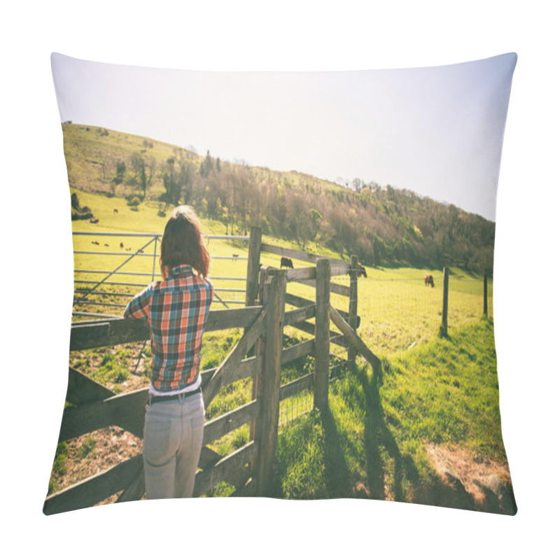 Personality  Young Woman By A Fence On A Ranch Pillow Covers