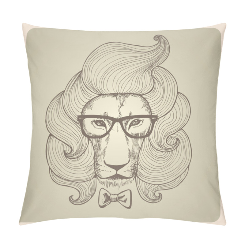 Personality  Portrait Of A Lion With A Chic Haircut With Glasses. Pillow Covers