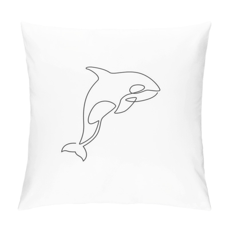 Personality  Single Continuous Line Drawing Of Big Adorable Orca For Company Logo Identity. Endangered Whale Mascot Concept For National Fish Conservation Icon. Modern One Line Draw Design Vector Illustration Pillow Covers