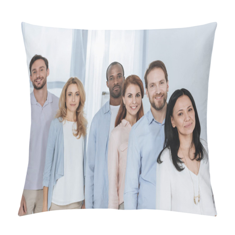 Personality  Multiethnic Mid Adult People Standing Together And Looking At Camera Pillow Covers