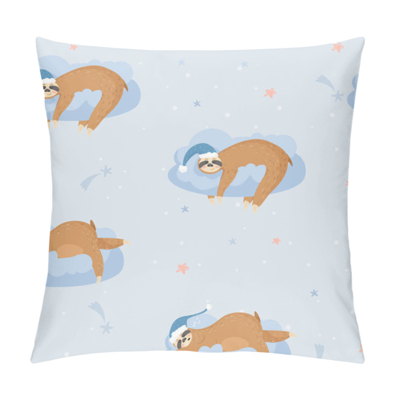 Personality  Seamless Pattern With Cute Lazy Sloths. Animals Sleeping On A Cloud. Pillow Covers