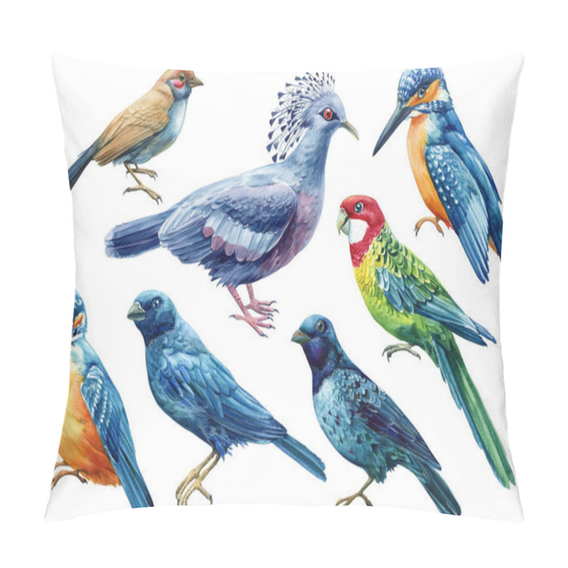 Personality  Watercolor Tropical Birds, Crowned Dove, Parrot, Kingfisher On A White Isolated Background, Hand Drawing. High Quality Illustration Pillow Covers