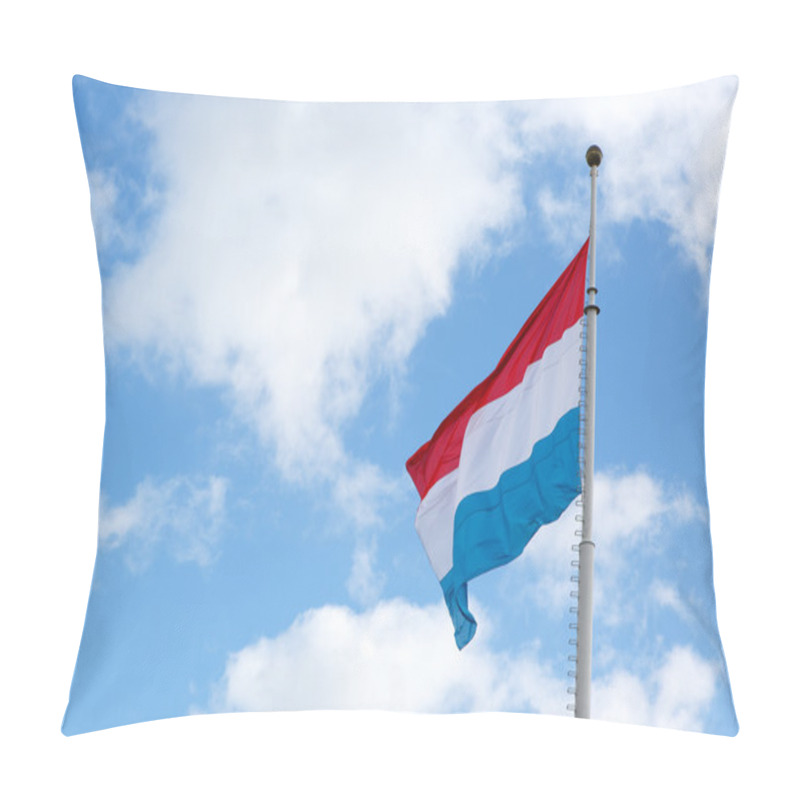 Personality  Luxembourg Flag Is Waving In Front Of Blue Sky And Puffy Clouds Pillow Covers