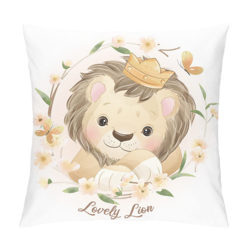 Personality  Cute Doodle Lion With Floral Illustration Pillow Covers