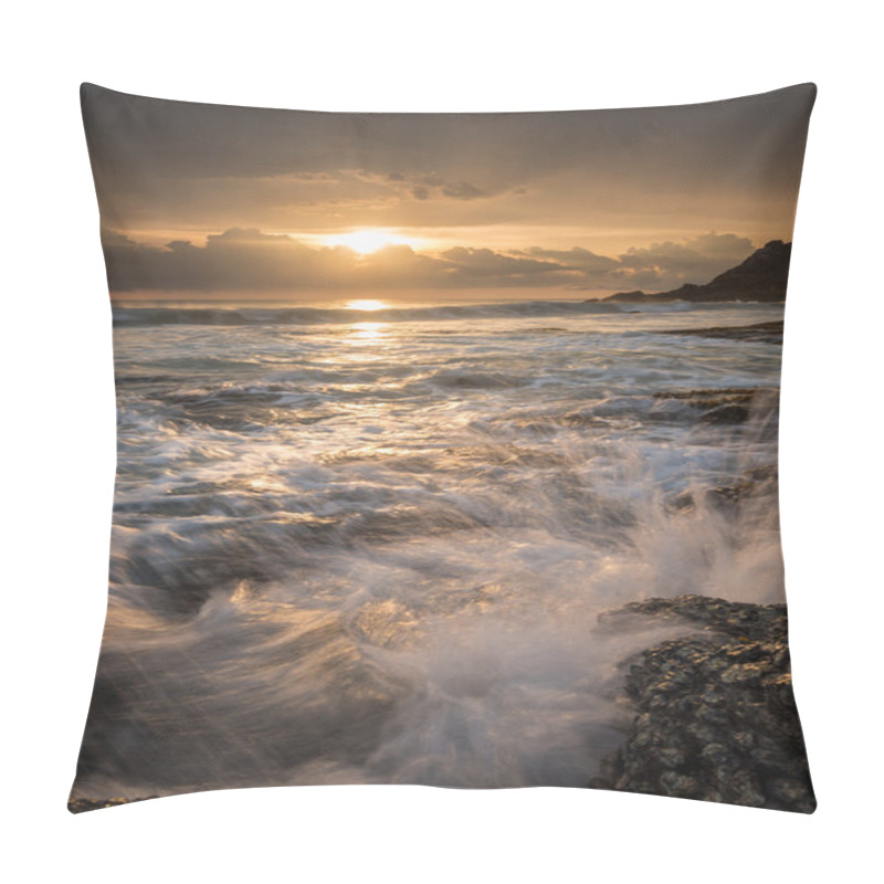 Personality  Sea Waves Lash Line Impact Rock On The Beach Pillow Covers