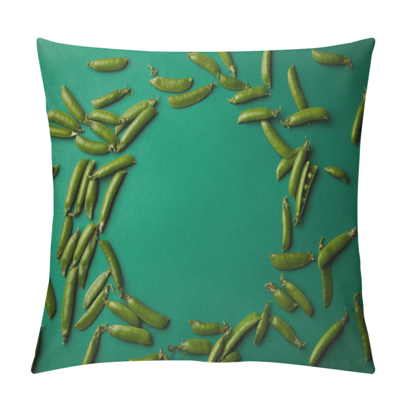 Personality  Top View Of Round Frame Made Of Pea Pods On Green Surface Pillow Covers