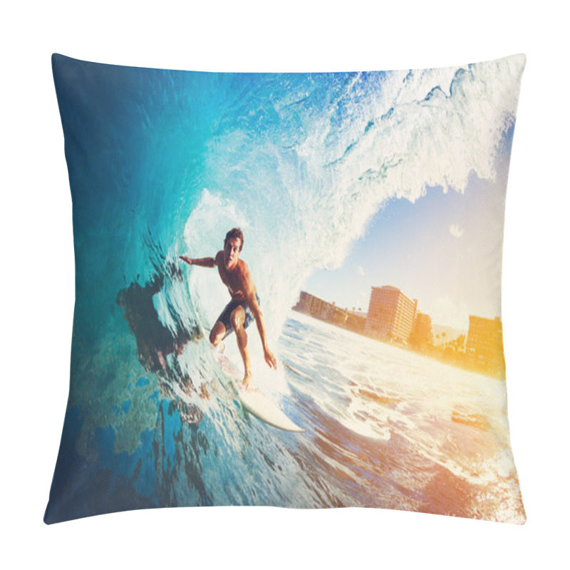 Personality  Surfer On Blue Ocean Wave Pillow Covers