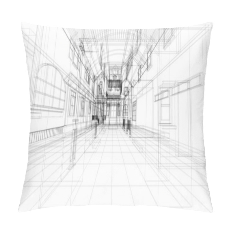 Personality  Smart House Automation System Digital Intelligent Technology Abstract Background Architecture Interior 3d Wireframe Construction On White Background Pillow Covers