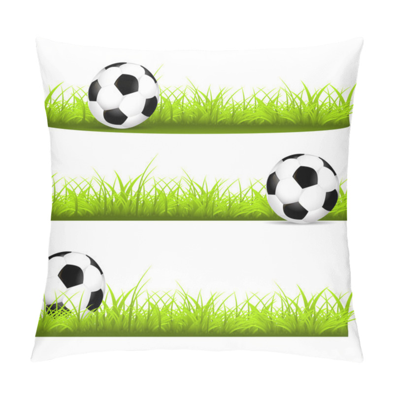 Personality  Set With Soccer Balls On A Grass Pillow Covers