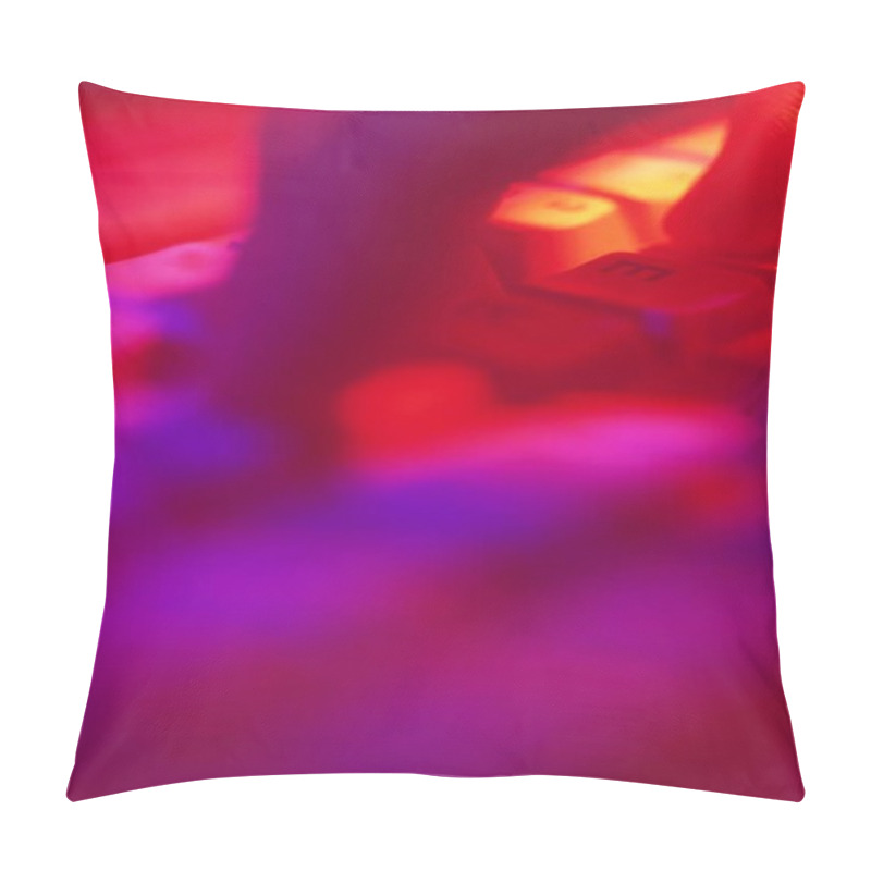 Personality  Close-Up Of Hands Typing On Keyboard Under Red And Purple Lighting In Modern Workspace Pillow Covers