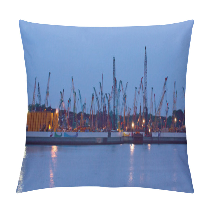 Personality  Harbor Cranes At Dusk. Panoramic Photo Pillow Covers