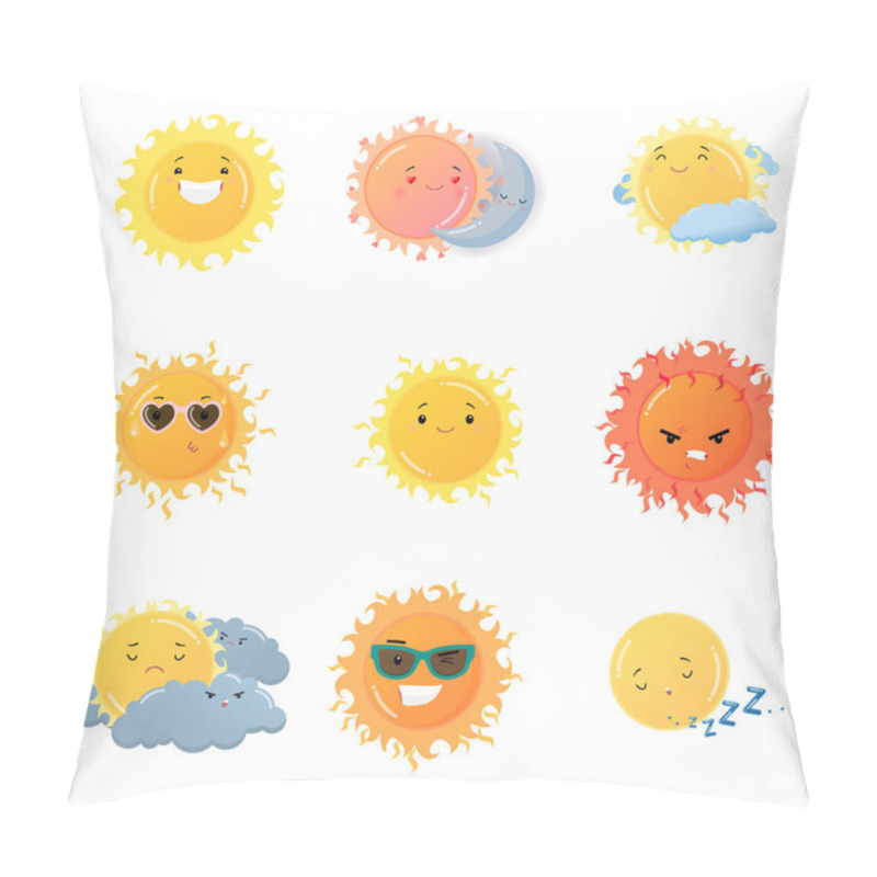 Personality  Sun Emoji Stickers Set Isolated On White Background Pillow Covers