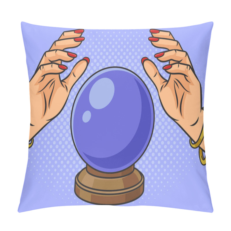 Personality  Hands Of Fortune Teller Clairvoyant Over Magic Crystal Ball Pinup Pop Art Retro Raster Illustration. Comic Book Style Imitation. Pillow Covers