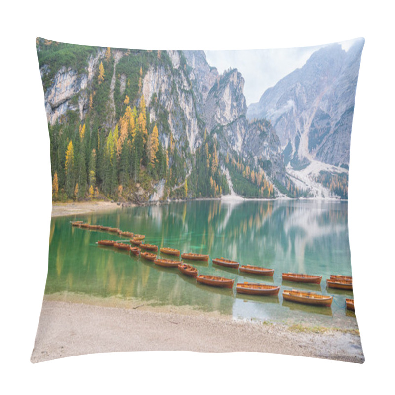 Personality  Foggy Autumn Morning At Lake Braies, Province Of Bolzano, Trentino Alto Adige, Italy. Pillow Covers