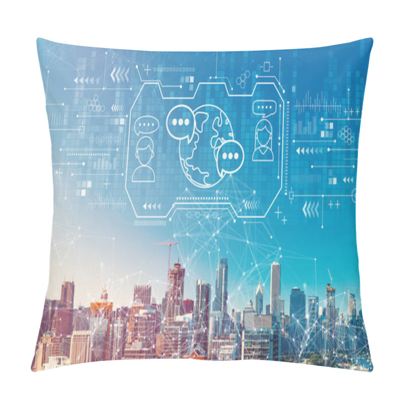 Personality  Learning Language Concept With Downtown Chicago Cityscape Pillow Covers