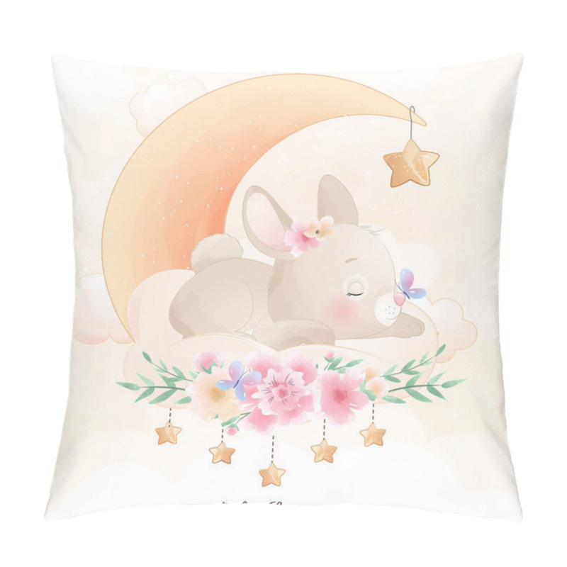 Personality  Cute Doodle Bunny With Floral Illustration Pillow Covers