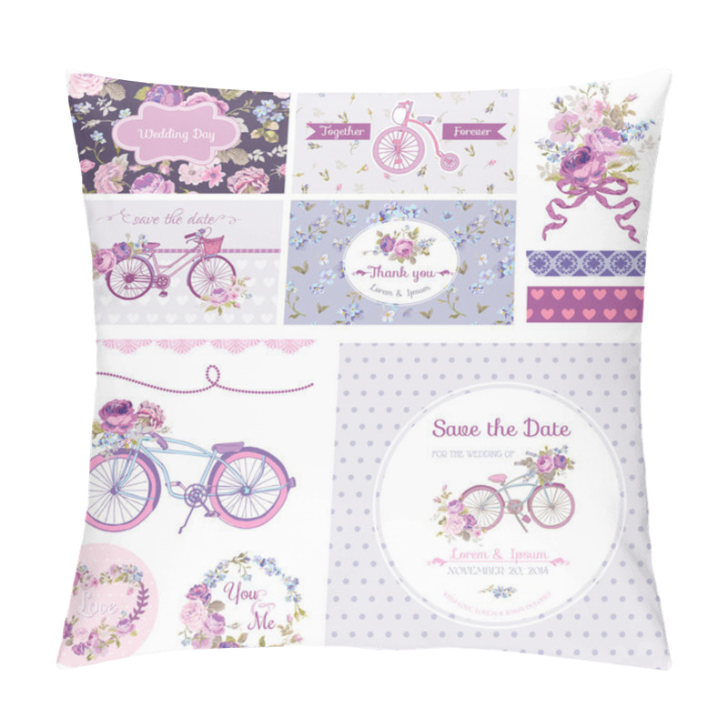 Personality  Scrapbook Design Elements - Wedding Party Flowers And Bicycle Theme Pillow Covers