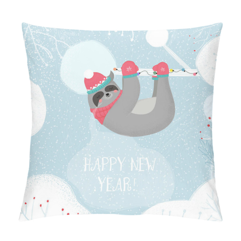 Personality  New Year Sloth In Knitted Hat And Scarf Sleep Pillow Covers