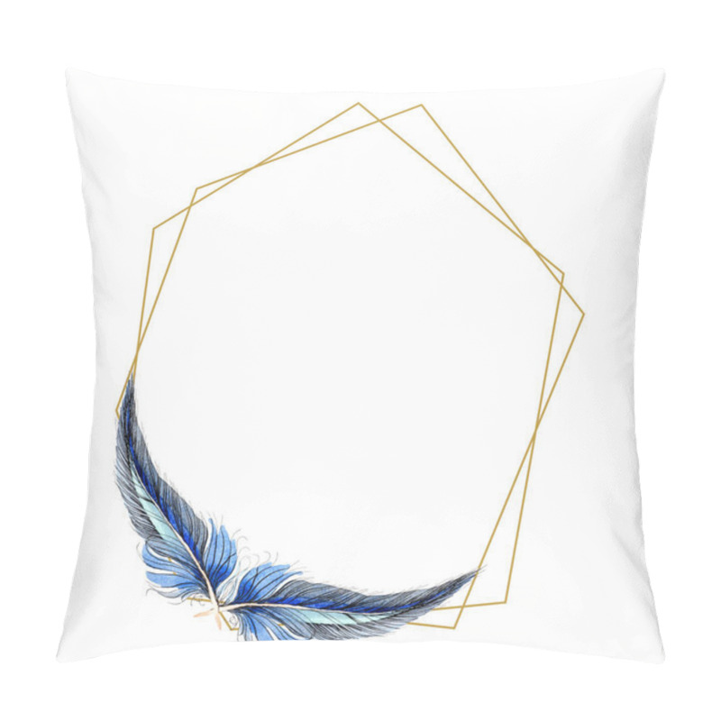 Personality  Watercolor Blue And Black Bird Feather From Wing Isolated. Aquarelle Feather For Background, Frame Or Border. Watercolour Drawing Fashion Aquarelle Isolated. Frame Border Ornament Square. Pillow Covers