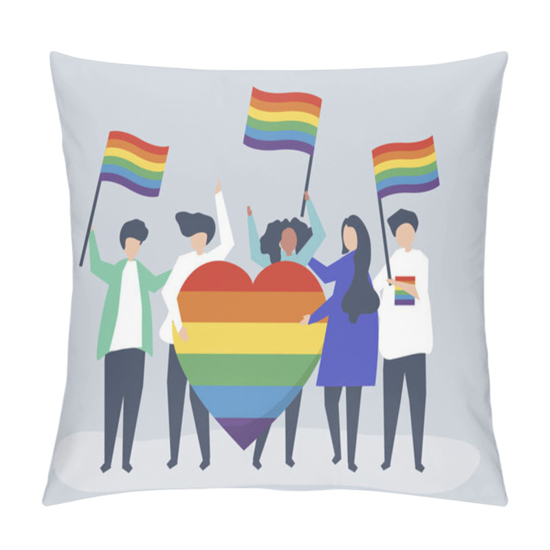 Personality  Character Illustration Of People Holding LGBT Support Icons Pillow Covers