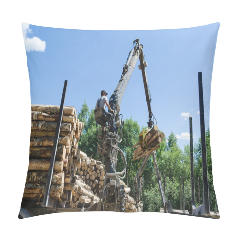 Personality  Forest Worker Loading Log With Crane In Trailer   Pillow Covers