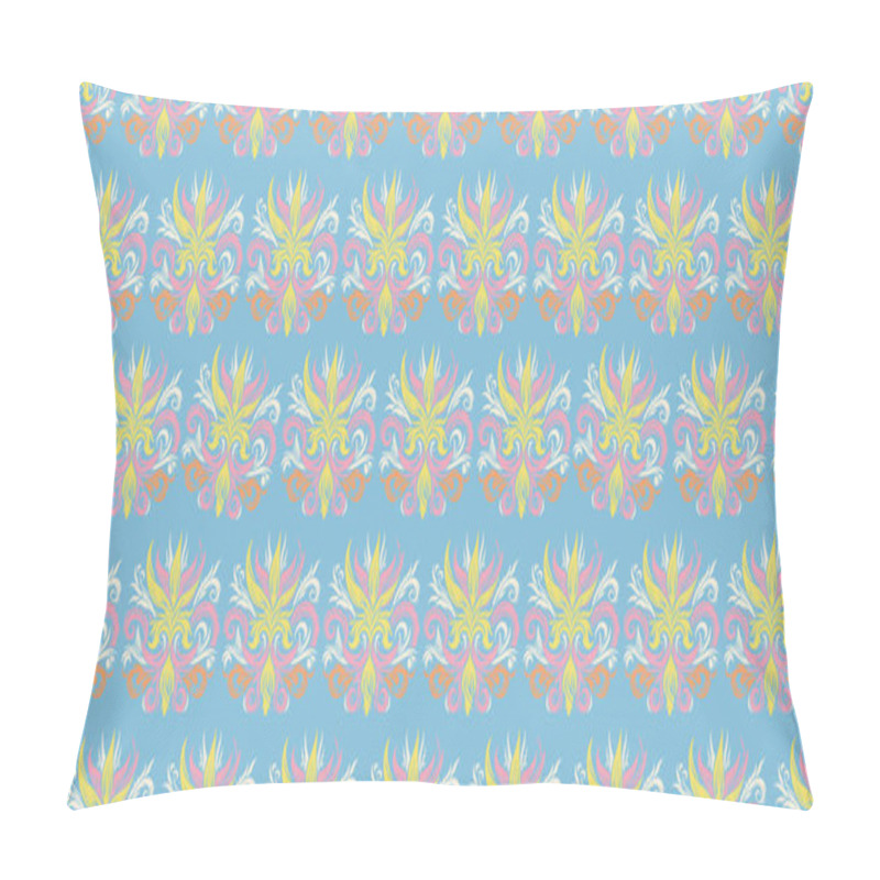 Personality  Pastel Floral Ornamental Pattern With Baroque Style Elements On Blue Seamless Background Pillow Covers