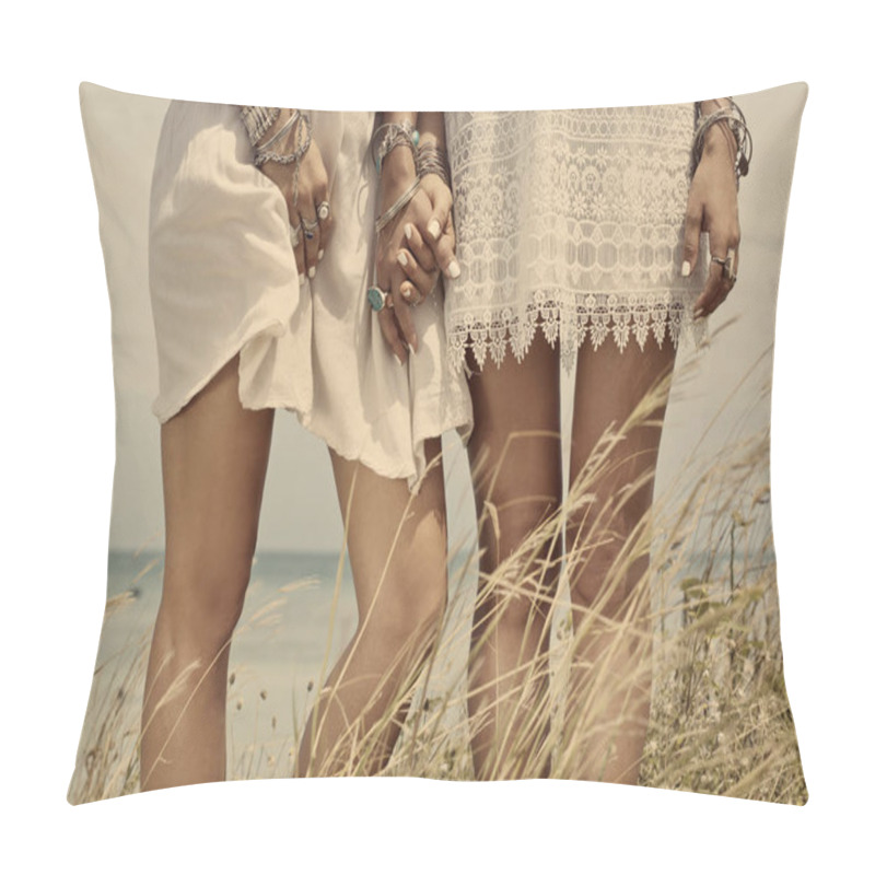 Personality  Cropped Image Of Two Bohemian Women Pillow Covers