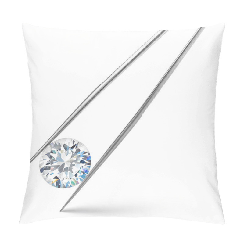 Personality  Round Diamond In Diamond Tweezers On White Background Pillow Covers