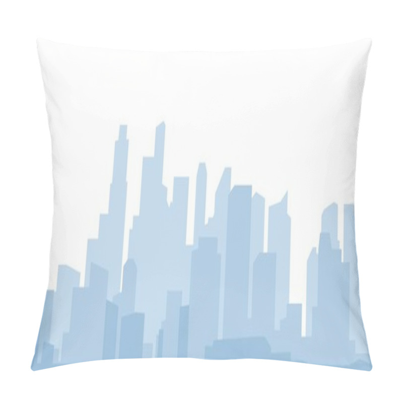 Personality  Abstract Modern City Skyline. Urban Panorama Landscape With Building Silhouettes. Daytime Cityscape. Horizontal Vector Monochrome Blue Illustration For Background, Banner, Border, Overlay. Pillow Covers